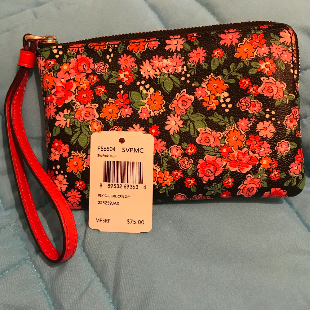 COACH CORNER ZIP WRISTLET IN PASLEY FLORAL PRINT